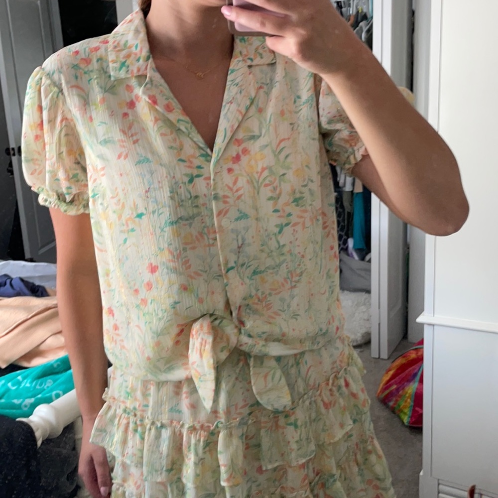 Lauren Conrad button up puff sleeve top